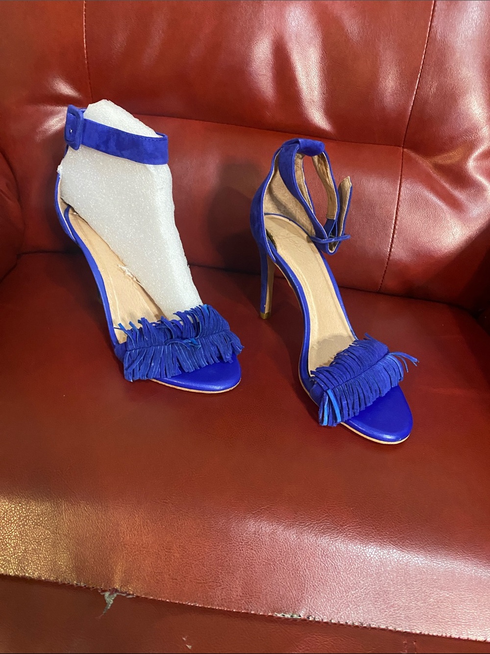 Joie Cobalt Blue Fringe Ankle-Strap Stiletto Sandals